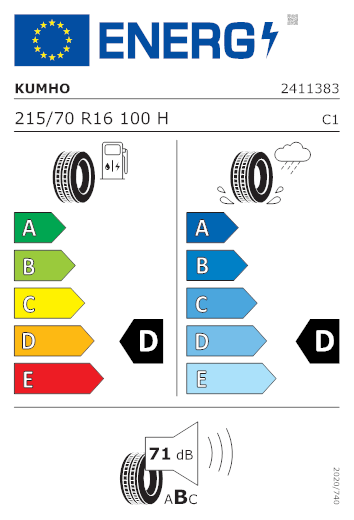 Etichetta per gomma: KUMHO, HP71 CRUGEN 215/70 R16 100H Estive