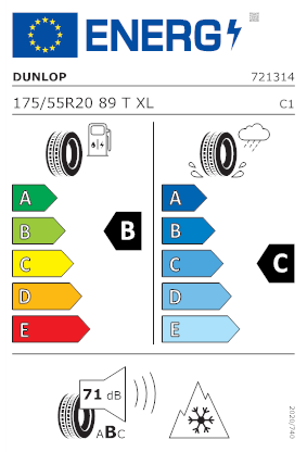 Etichetta per gomma: DUNLOP, ALL SEASON 2 XL MFS 175/55 R20 89T Quattro-stagioni