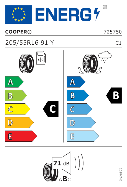 Etichetta per gomma: COOPER, SUMMER 205/55 R16 91Y Estive