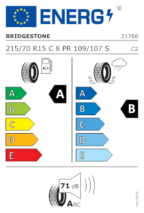 Etichetta per gomma: BRIDGESTONE, DURAVIS R660 215/70 R15C 109S Estive