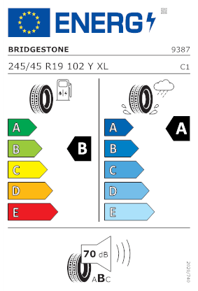 Etichetta per gomma: BRIDGESTONE, TURANZA T005 XL AO 245/45 R19 102Y Estive