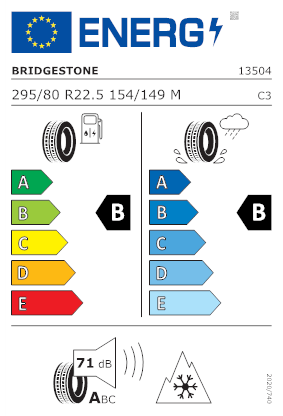 Etichetta per gomma: BRIDGESTONE, ECOPIA H-STEER 002 295/80 R22.5 154M Quattro-stagioni