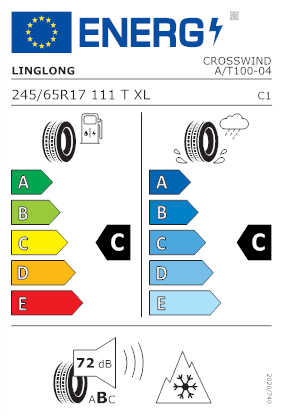Etichetta per gomma: LINGLONG, CROSSWIND A/T 100 XL M+S 3PMSF 245/65 R17 111T Estive