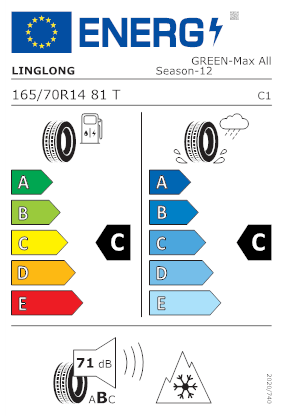 Etichetta per gomma: LINGLONG, GREEN-MAX ALL SEASON M+S 3PMSF 165/70 R14 81T Estive