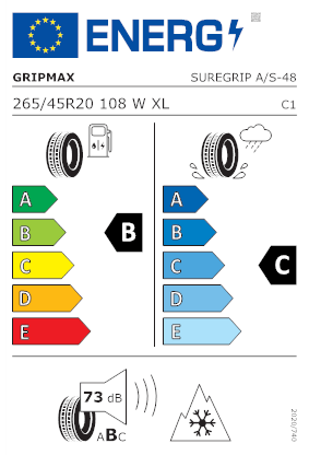Etichetta per gomma: GRIPMAX, SUREGRIP AS XL 265/45 R20 108W Quattro-stagioni