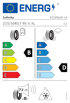 Etichetta per gomma: INFINITY, ECOFOUR XL M+S 3PMSF 215/50 R17 95V Estive