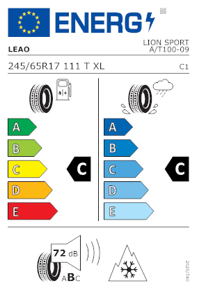 Etichetta per gomma: LEAO, LION SPORT A/T100 XL BSW M+S 3PMSF 245/65 R17 111T Estive