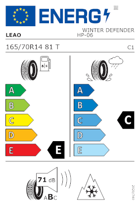 Etichetta per gomma: LEAO, WINTER DEFENDER HP M+S 3PMSF 165/70 R14 81T Invernali
