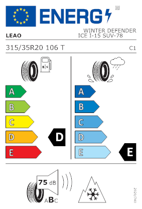 Etichetta per gomma: LEAO, WINTER DEFENDER ICE I-15 SUV 315/35 R20 106T Invernali