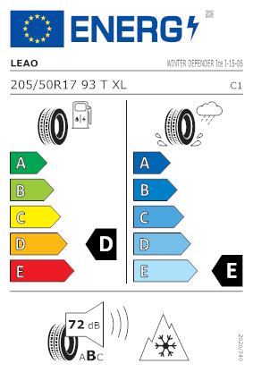 Etichetta per gomma: LEAO, WINTER DEFENDER ICE I-15 XL NORDIC COMPOUND BSW M+S 3PMSF 205/50 R17 93T Invernali