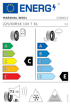 Etichetta per gomma: MARSHAL, WS51 XL 225/60 R18 104T Invernali