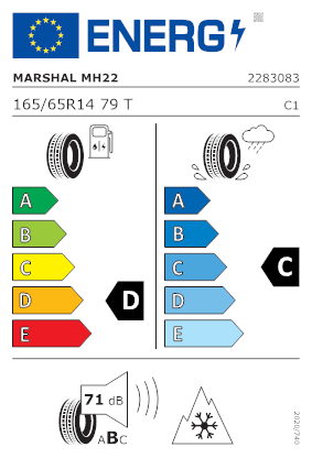 Etichetta per gomma: MARSHAL, MH22 XL 165/65 R14 79T Estive