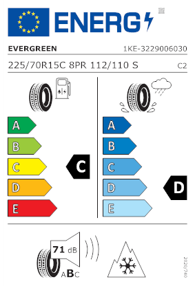 Etichetta per gomma: EVERGREEN, EW616 C 8PR M+S 3PMSF 225/70 R15 112S Invernali