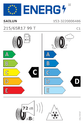 Etichetta per gomma: SAILUN, ICE BLAZER WST3 M+S STUDDABLE BSW M+S 3PMSF 215/65 R17 99T Invernali