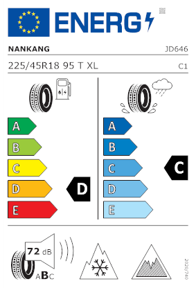 Etichetta per gomma: NANKANG, ICE ACTIVA 2 XL NORDIC COMPOUND BSW M+S 3PMSF 225/45 R18 95T Invernali