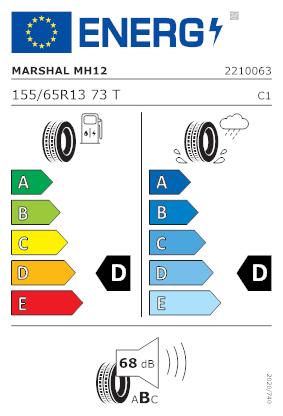 Etichetta per gomma: MARSHAL, MH12 155/65 R13 73T Estive