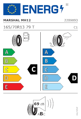 Etichetta per gomma: MARSHAL, MH12 165/70 R13 79T Estive