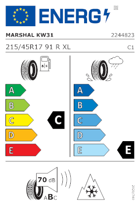 Etichetta per gomma: MARSHAL, KW31 215/45 R17 91R Invernali