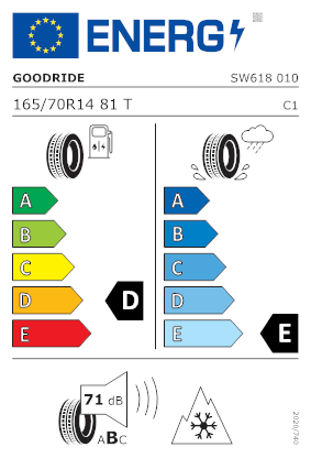 Etichetta per gomma: GOODRIDE, SW618 SNOWMASTER M+S 3PMSF 165/70 R14 81T Invernali