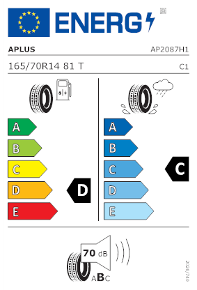 Etichetta per gomma: APLUS, A609 165/70 R14 81T Estive