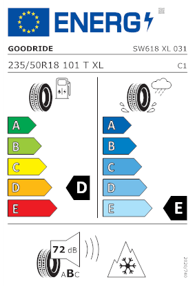 Etichetta per gomma: GOODRIDE, SW618 SNOWMASTER XL M+S 3PMSF 235/50 R18 101T Invernali