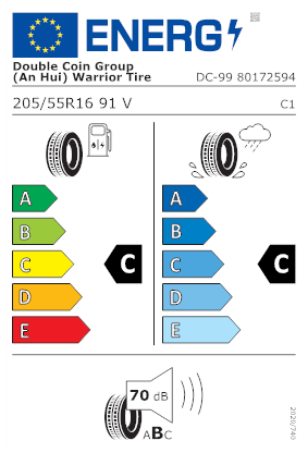 Etichetta per gomma: Double Coin, DC99 205/55 R16 91V Estive