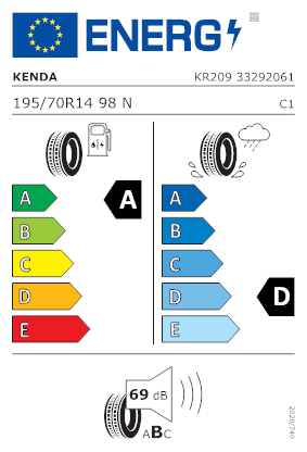 Etichetta per gomma: KENDA, KR209 KARGOTRAIL 3G XL M+S 195/70 R14 98N Estive