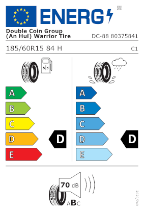 Etichetta per gomma: Double Coin, DC88 185/60 R15 84H Estive