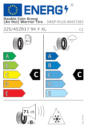 Etichetta per gomma: Double Coin, DASP+ XL 225/45 R17 94Y Estive