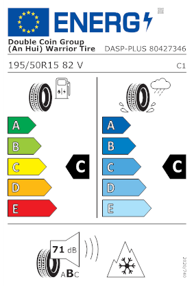 Etichetta per gomma: Double Coin, DASP+ BSW M+S 3PMSF 195/50 R15 82V Estive