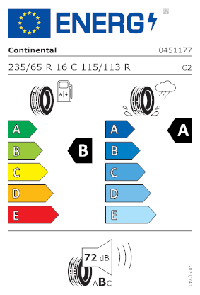 Etichetta per gomma: CONTINENTAL, CONTIVANCONTACT 200 C 8PR 235/65 R16 115R Estive