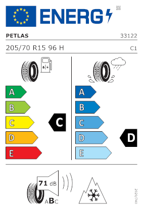 Etichetta per gomma: PETLAS, EXPLERO A/S PT411 M+S 3PMSF 205/70 R15 96H Estive