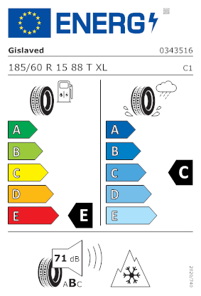 Etichetta per gomma: GISLAVED, EURO*FROST 6 XL M+S 3PMSF 185/60 R15 88T Invernali