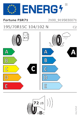 Etichetta per gomma: FORTUNE, FSR-71 C 8PR 195/70 R15 104N Estive