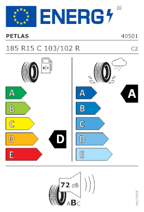 Etichetta per gomma: PETLAS, FULL POWER PT825 PLUS C 8PR 185/ R15 103R Estive