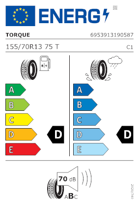 Etichetta per gomma: TORQUE, TQ021 155/70 R13 75T Estive