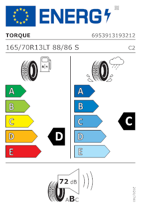 Etichetta per gomma: TORQUE, TQ05 C 6PR 165/70 R13 88S Estive