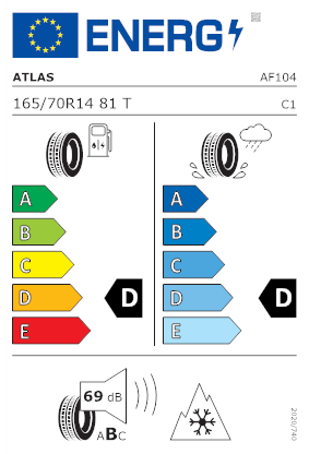Etichetta per gomma: ATLAS, GREEN 4S M+S 3PMSF 165/70 R14 81T Estive