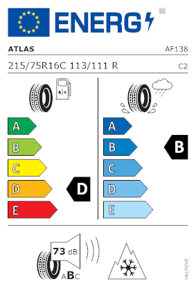 Etichetta per gomma: ATLAS, GREEN VAN 4S C 8PR M+S 3PMSF 215/75 R16 113R Estive