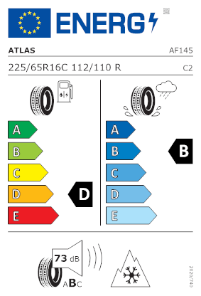 Etichetta per gomma: ATLAS, GREEN VAN 4S C 8PR M+S 3PMSF 225/65 R16 112R Estive