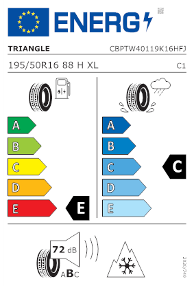 Etichetta per gomma: TRIANGLE, WINTER X TW 401 XL 195/50 R16 88H Invernali