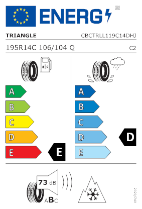 Etichetta per gomma: TRIANGLE, SNOWLINK LL01 C 8PR M+S 3PMSF 195/ R14 106Q Invernali
