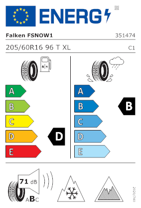Etichetta per gomma: FALKEN, WINTERPEAK F-SNOW 1 XL NORDIC COMPOUND BSW M+S 3PMSF 205/60 R16 96T Invernali