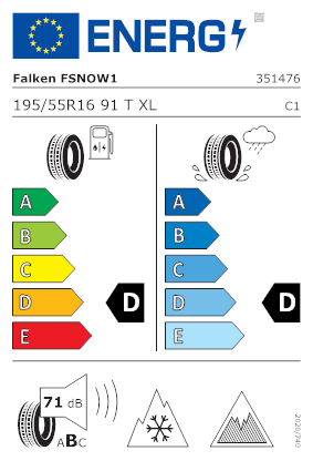 Etichetta per gomma: FALKEN, WINTERPEAK F-SNOW 1 XL 195/55 R16 91T Invernali