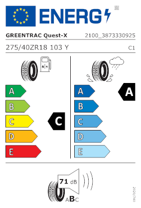 Etichetta per gomma: GREENTRAC, QUEST-X XL BSW M+S 275/40 R18 103Y Estive