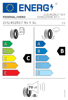 Etichetta per gomma: FEDERAL, EVOLUZION ST-1 XL 215/45 R17 91Y Estive