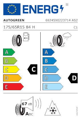 Etichetta per gomma: AUTOGREEN, ALL SEASON VERSAT AS2 M+S 3PMSF 175/65 R15 84H Estive