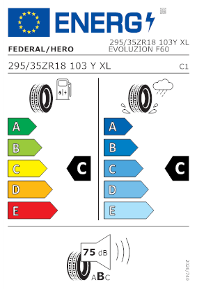 Etichetta per gomma: FEDERAL, EVOLUZION F60 XL BSW 295/35 R18 103Y Estive