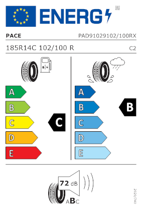 Etichetta per gomma: PACE, PC 08 185/80 R14 102R Estive