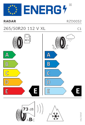 Etichetta per gomma: RADAR, RENEGADE A/T-5 265/50 R20 112V Quattro-stagioni